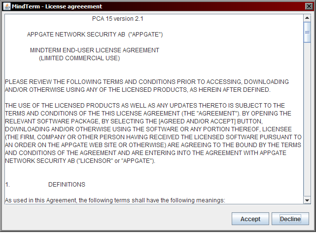 An image of the license agreement.