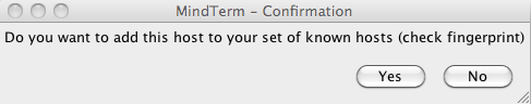An image of the request to add the host to your list of known hosts.