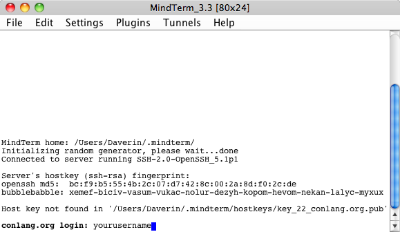 An image of the username request in the Java applet.