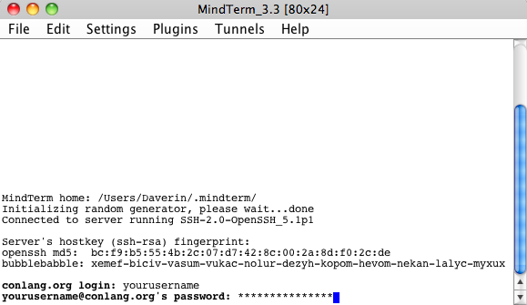 An image of the password request in the Java applet.
