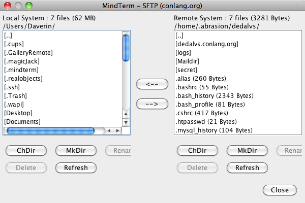 An sample image of one's home directory in the Java applet.
